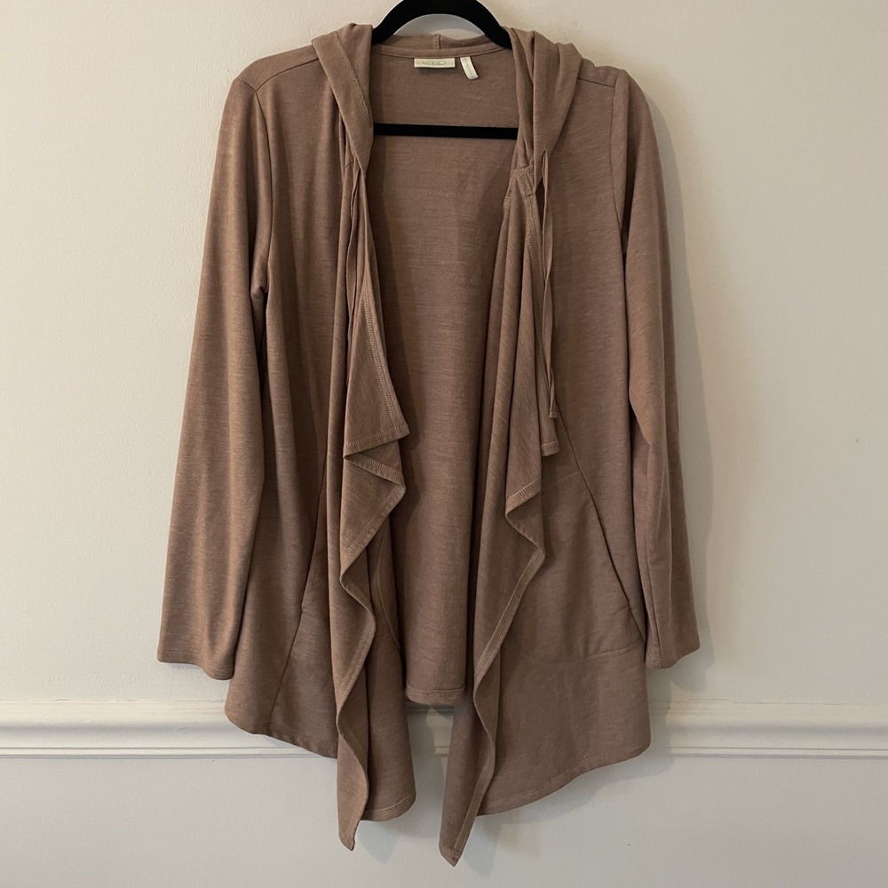 Logo‎ Lounge Open Waterfall Front Hooded Cardigan Mauve Size S Travel Pockets